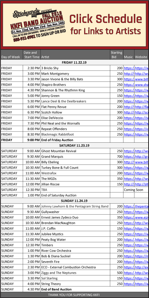 KKFI Fall Band Auction Schedule