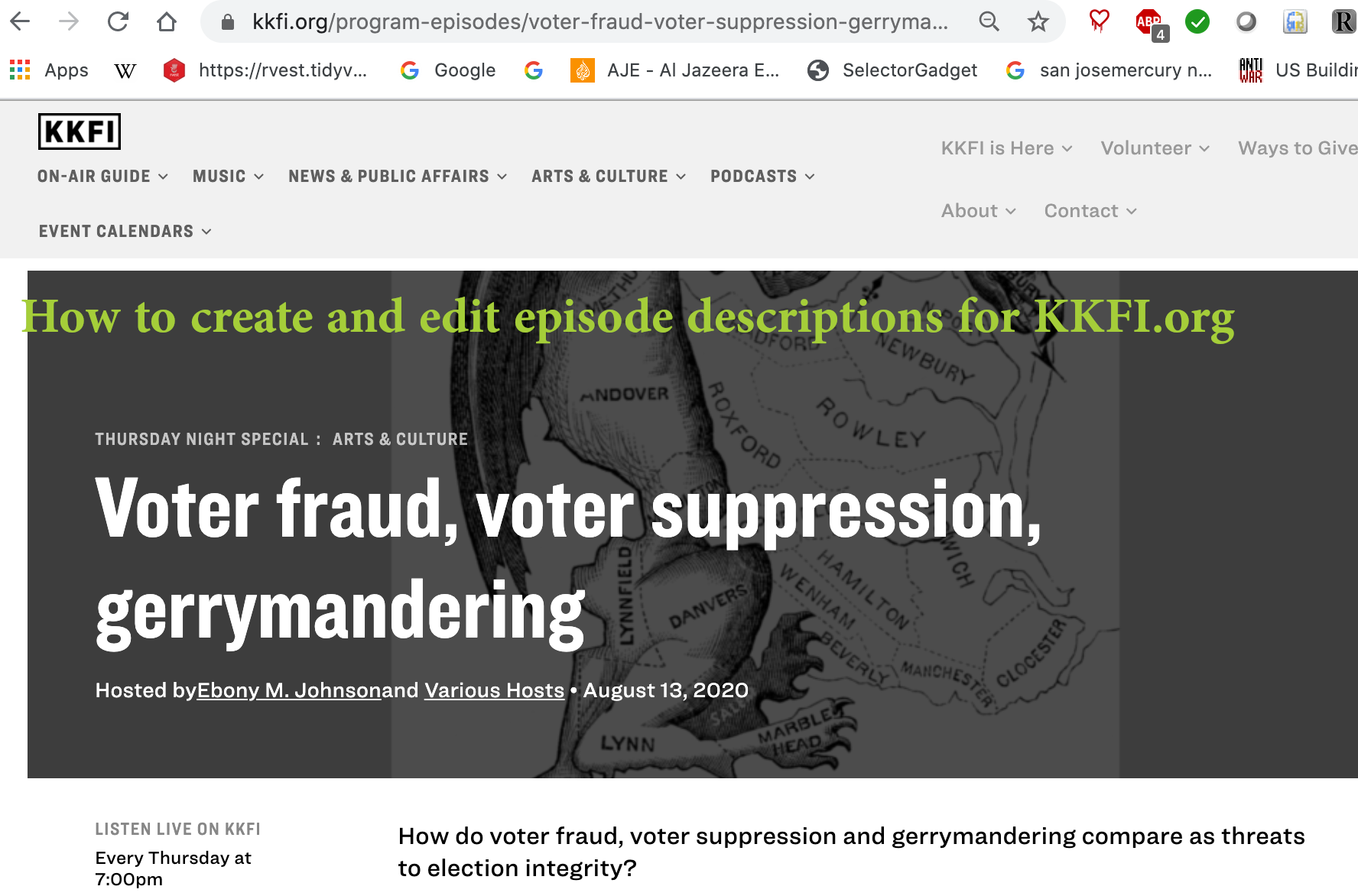 Create & Edit Episode Descriptons on KKFI.org